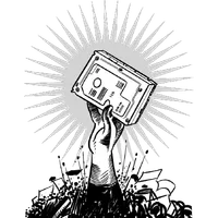 The OCFL logo: a hand holding a hard drive aloft