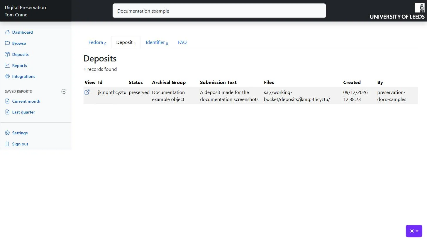 Search results with the Deposit tab selected; each tab carries the number of matches from that source.